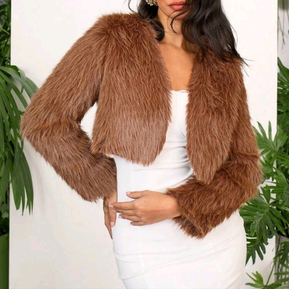 Vacation Solid Color Knit Fuzzy Fabric Open Front Long Sleeve Cropped Womer - Picture 3 of 4